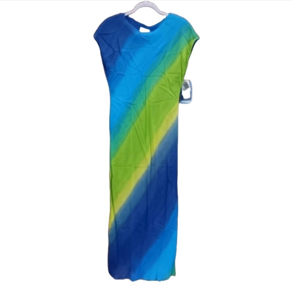 NWT R.J. Collection By Chelsea Rousso Maxi Shift Dress | Blue- Green
